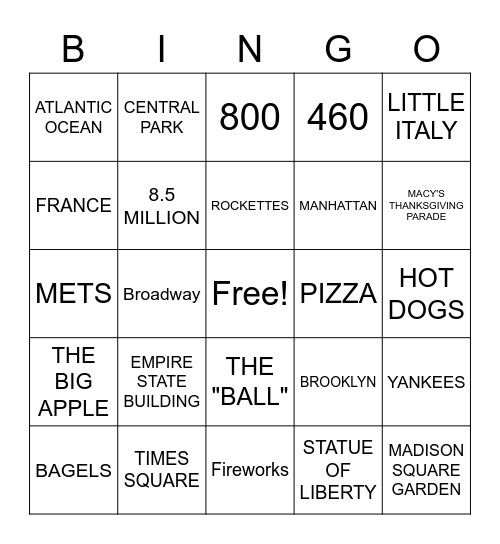 NEW YORK BINGO Card