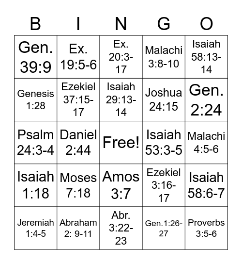 Old Testament Doctrinal Mastery 2022 Bingo Card