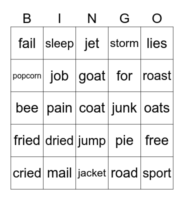 Group 4 Jolly Phonics Bingo Card