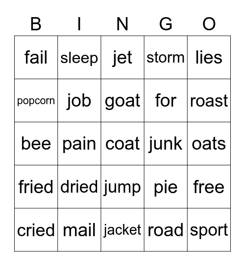 Group 4 Jolly Phonics Bingo Card