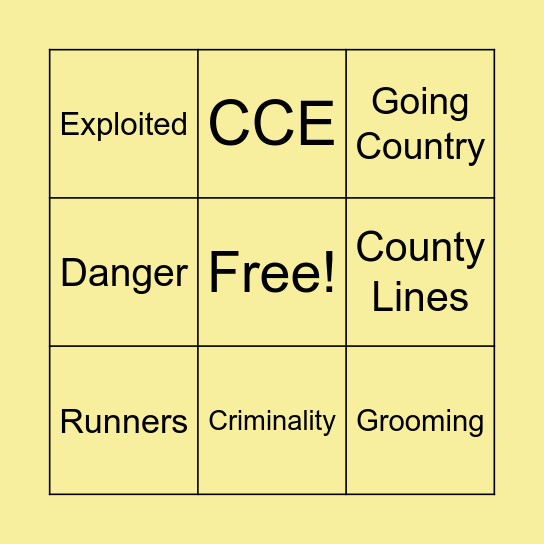 County Lines Bingo Card