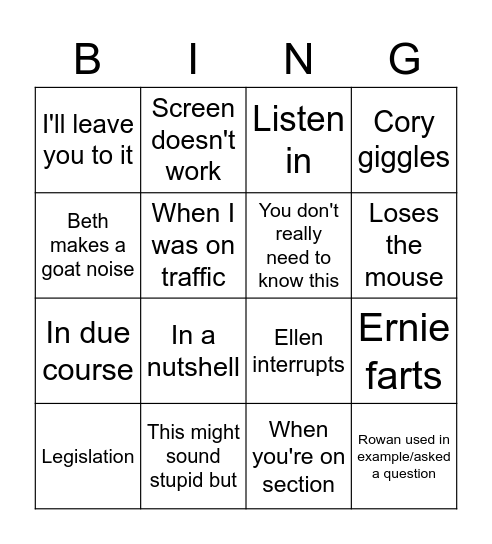 Class Bingo Card