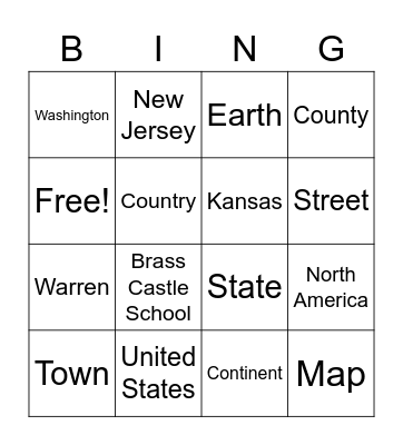 Me on a Map Bingo Card