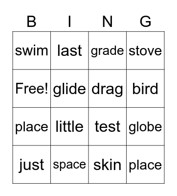 Blends with l, r, s Bingo Card