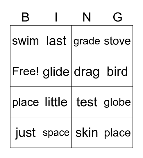 Blends with l, r, s Bingo Card