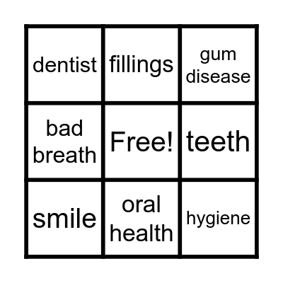 Oral Hygiene Bingo Card