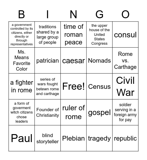roman empire Bingo Card