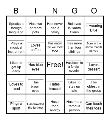 People Bingo Card