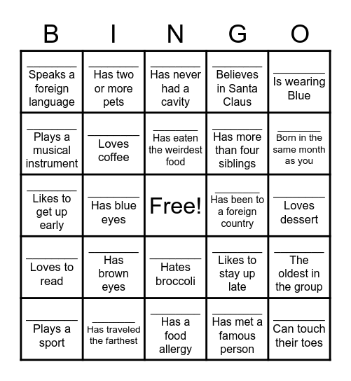 People Bingo Card