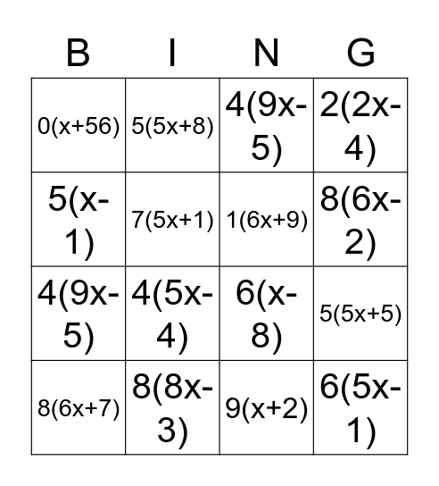 Math!!! Bingo Card