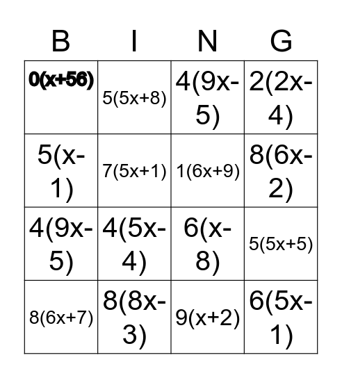 Math!!! Bingo Card