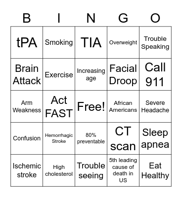 Stroke Bingo Card