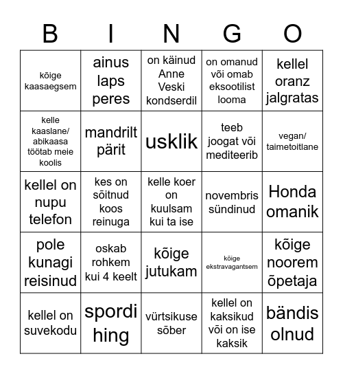 Õpetajapäeva bingo Card