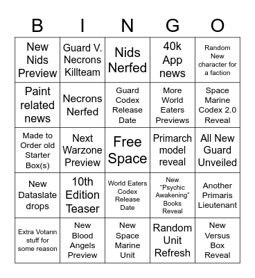 40k 35th Anniversary Event Bingo Card