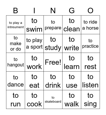 Spanish verbs Bingo Card