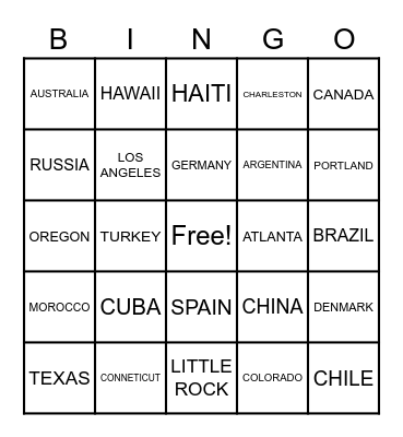 AROUND THE WORLD BINGO Card