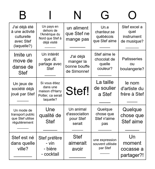 Bonne fête Stefany! Bingo Card