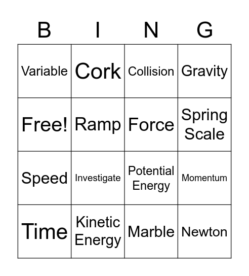 Force and Motion Review! Bingo Card