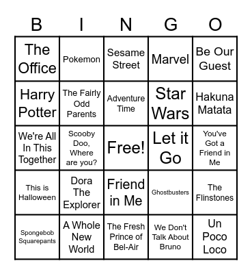MOVIES TVS & CARTOON THEME SONGS Bingo Card