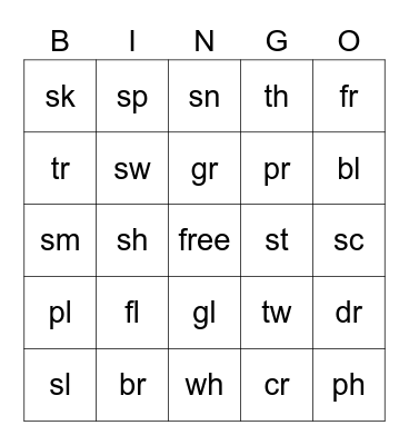 Blends, Digraphs and Magic E! Bingo Card