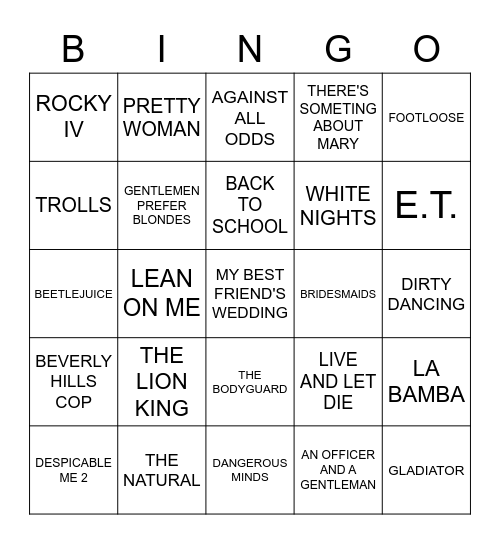 MOVIES B Bingo Card