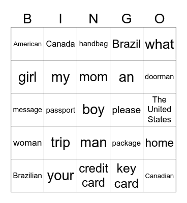 Lesson 1 - K8 Bingo Card