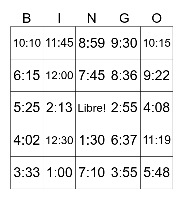 El Tiempo Bingo Card