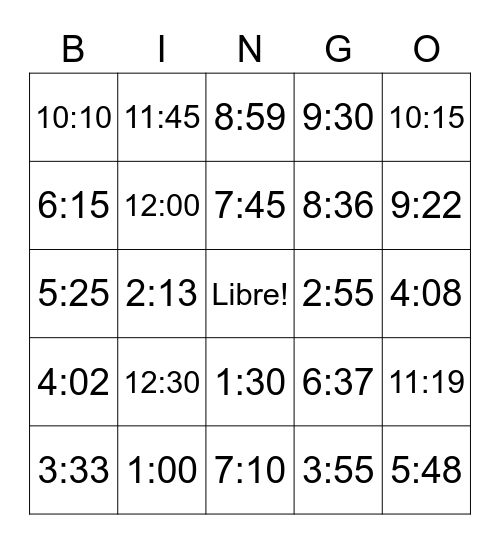 El Tiempo Bingo Card