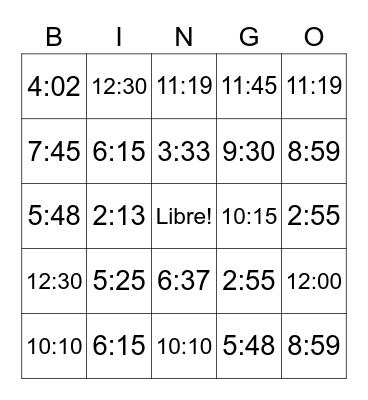 El Tiempo Bingo Card