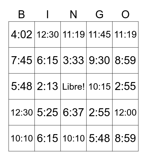 El Tiempo Bingo Card