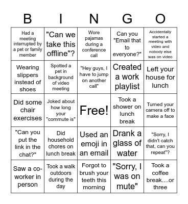 Remote Work Bingo Card