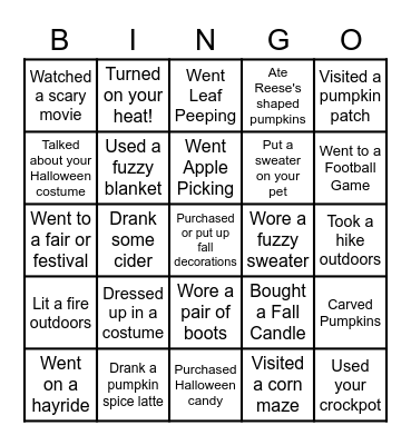 Bingo - FALL EDITION Bingo Card