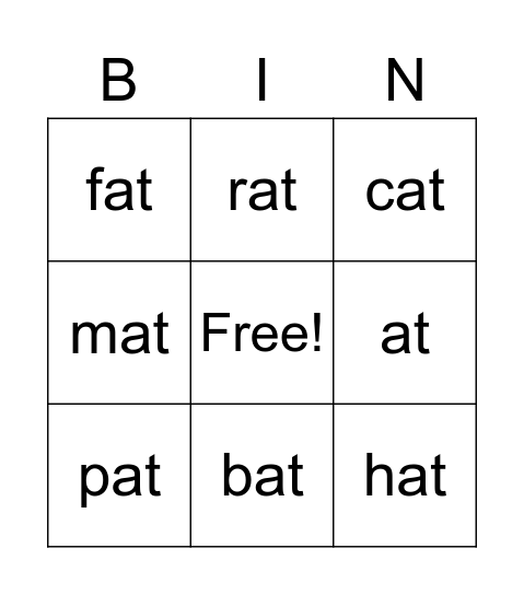 At word Families Bingo Card