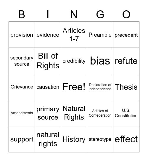 EOC Review #1 Bingo Card