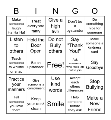 Klondike Kindness Bingo Card