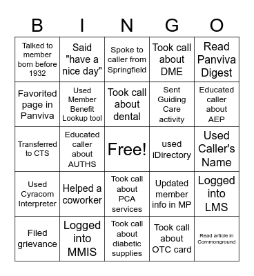 Customer Service Appreciation Week Bingo Card