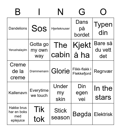 MusikkBingo Card