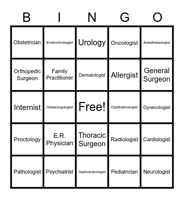 Medical Specialist Bingo Card