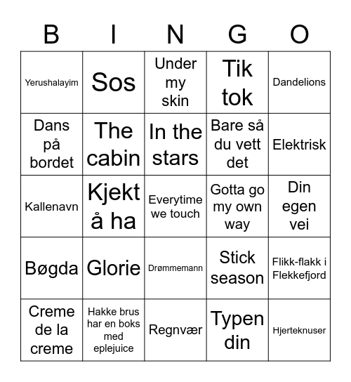MusikkBingo Card
