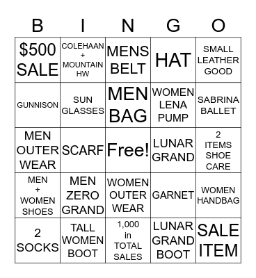 COLE HAAN MERCHANDISE Bingo Card