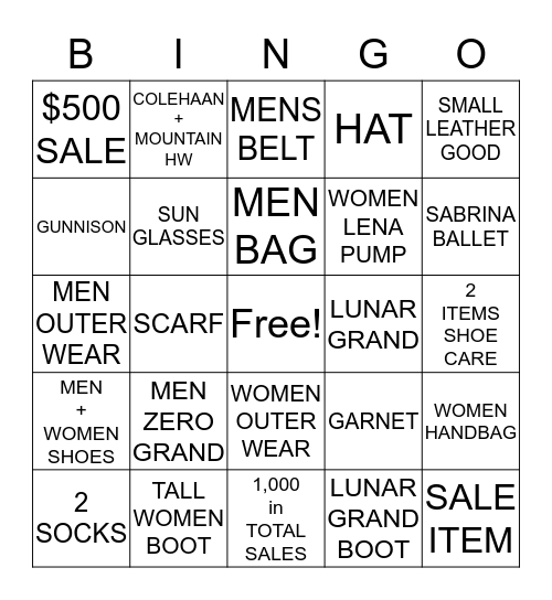 COLE HAAN MERCHANDISE Bingo Card