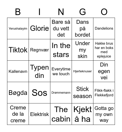 MusikkBingo Card