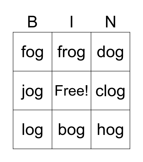 og word families Bingo Card