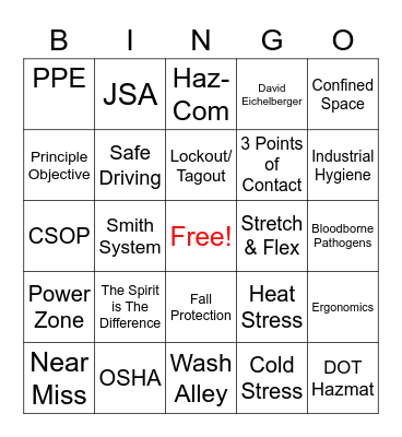 Cintas Safety Bingo Card