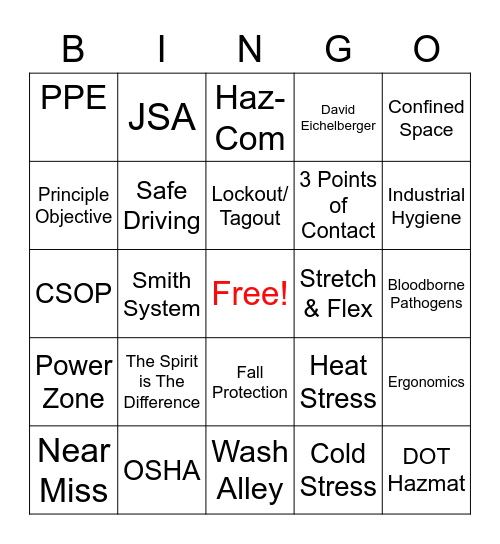 Cintas Safety Bingo Card