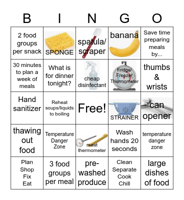 Plan Safe Meals Bingo Card