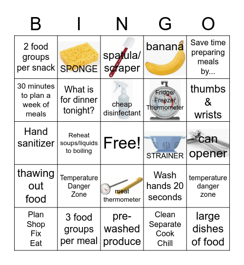 Plan Safe Meals Bingo Card