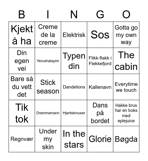 MusikkBingo Card