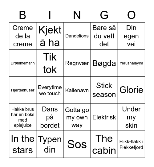 MusikkBingo Card