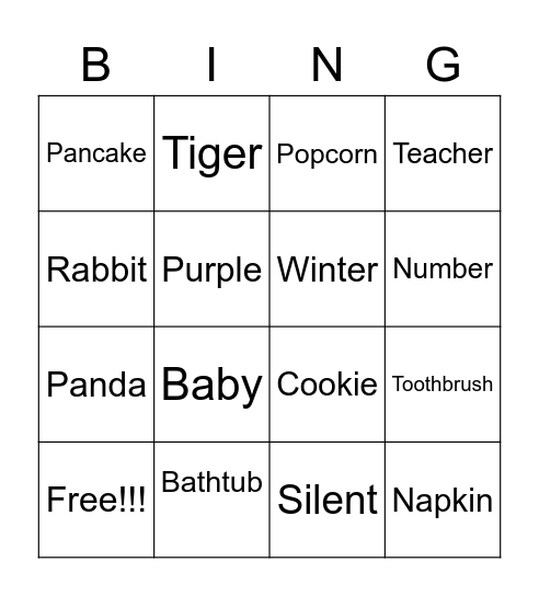 2 syllable bingo Card